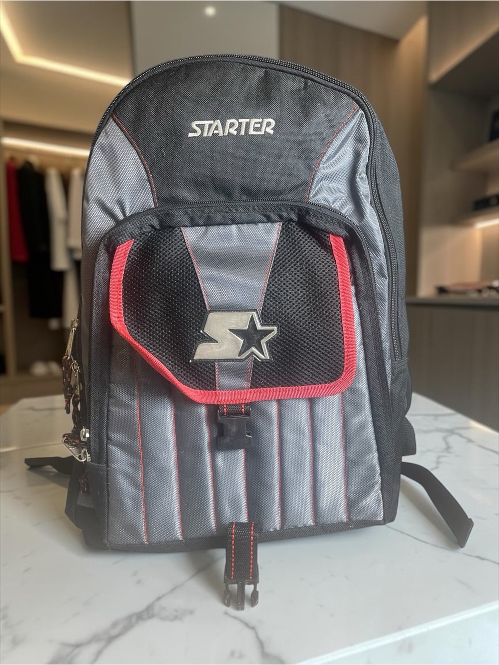 STARTER Black and Gray Backpack with Red Trim